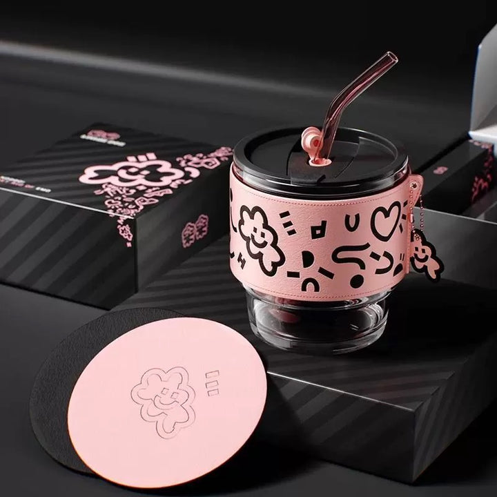 “Cloud Doodle” Peach Pink Glass Cup Gift Set – 5 Pieces