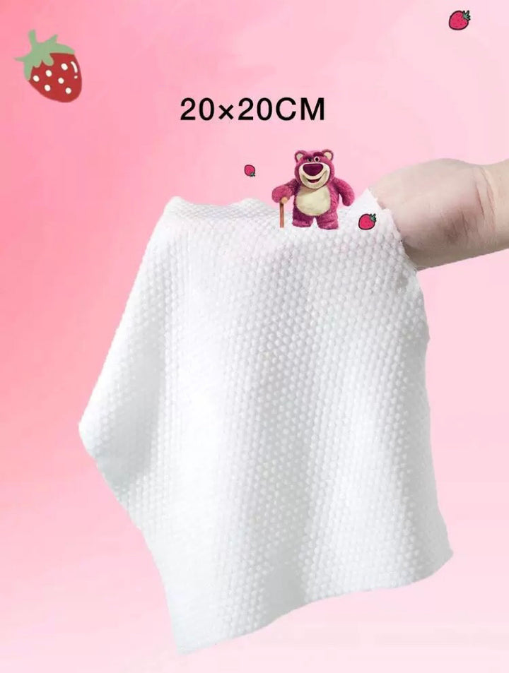 Disney™ Lotso🍓 Disposable Thickened Facial Towels — Soft Cotton Tissues, Pull-Out Style, Gentle on Sensitive Skin