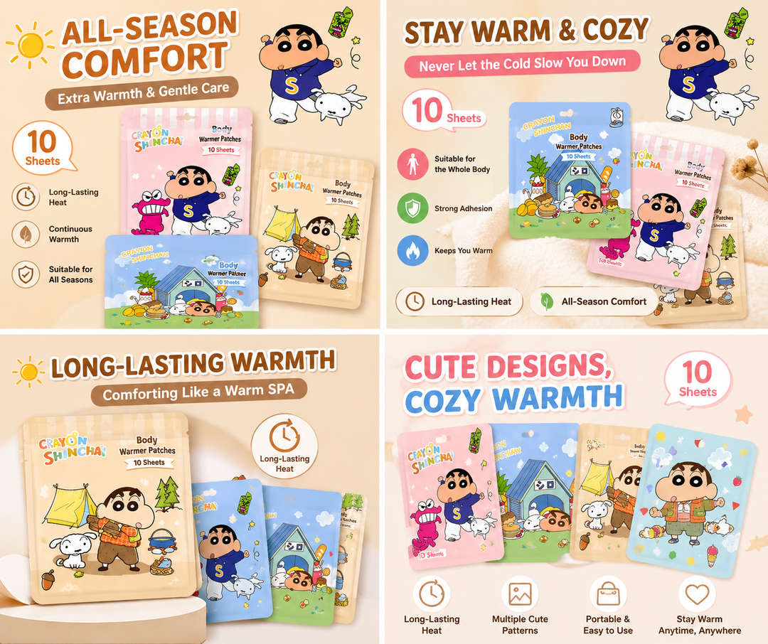 Crayon Shin-chan™ Body Warmer Patches – 10 Sheets | Long-Lasting Heat for Everyday Comfort