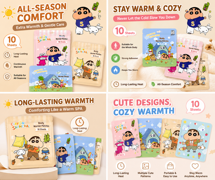 Crayon Shin-chan™ Body Warmer Patches – 10 Sheets | Long-Lasting Heat for Everyday Comfort