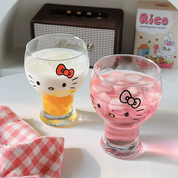 Hello Kitty Heat-Resistant Glass Cup – 450ml Stemmed Mug for Milk, Beer & Juices