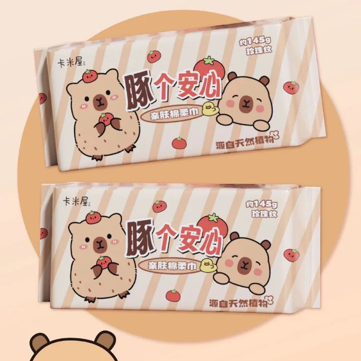 Capybara™ Disposable Thickened Facial Wipes — Soft Cotton Tissues, Pull-Out Style, Safe for Sensitive Skin