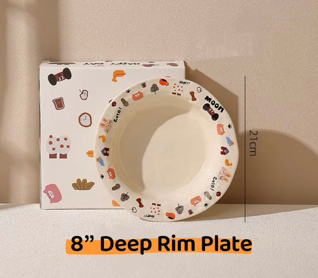 『 Cute Moon Dog Collection』 Handcrafted Underglaze Ceramic Tableware — Portion Plate 🥗, Dinner Plate 🍽️, Rice Bowl 🥣 & Mug
