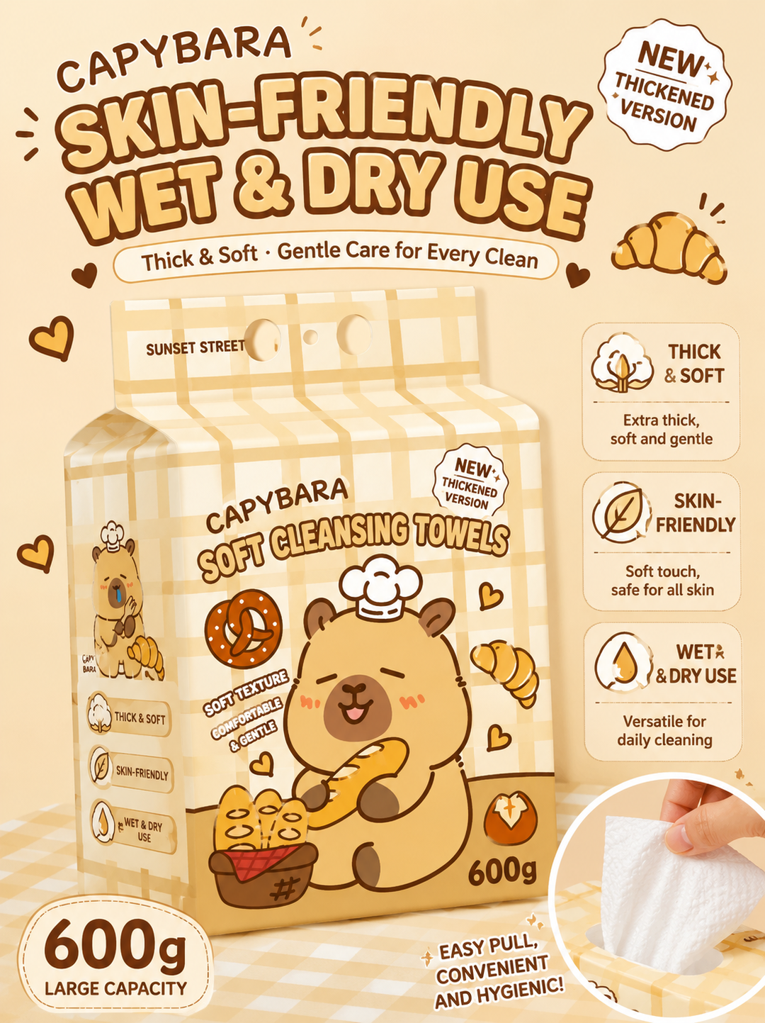 『 Sanrio™️ Disposable Face Towels 』600g Family Pack | Soft Cotton Hanging Facial Wipes | Dry & Wet Use Towels