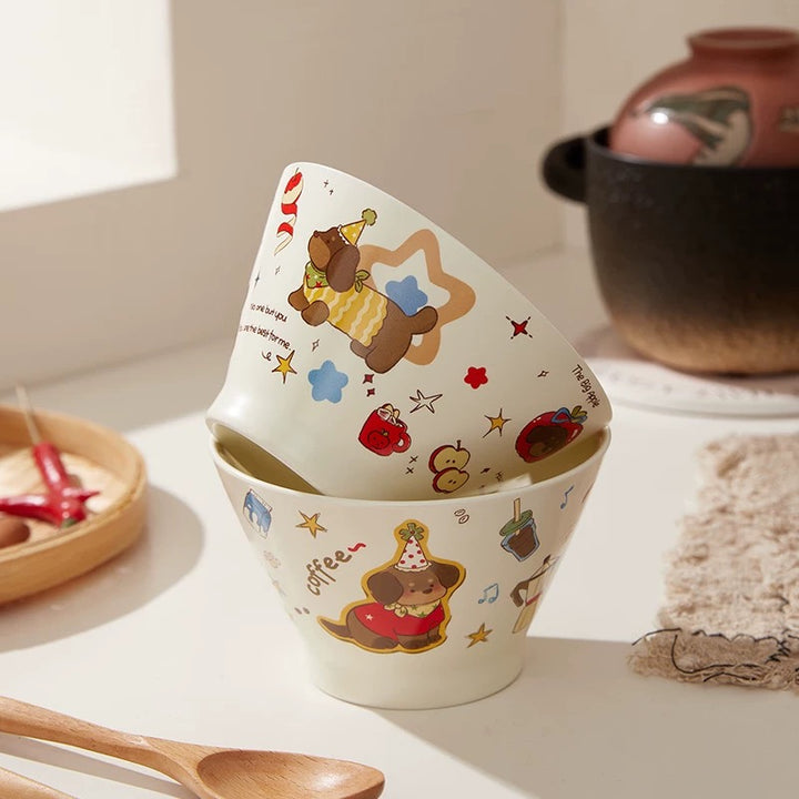 Cute Cartoon Ceramic Bowl – 5” Rice, Dessert & Yogurt Bowl