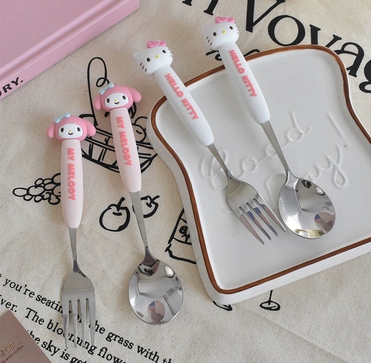 SANRIO | Cute Cartoon Long Handle Fork & Spoon Set