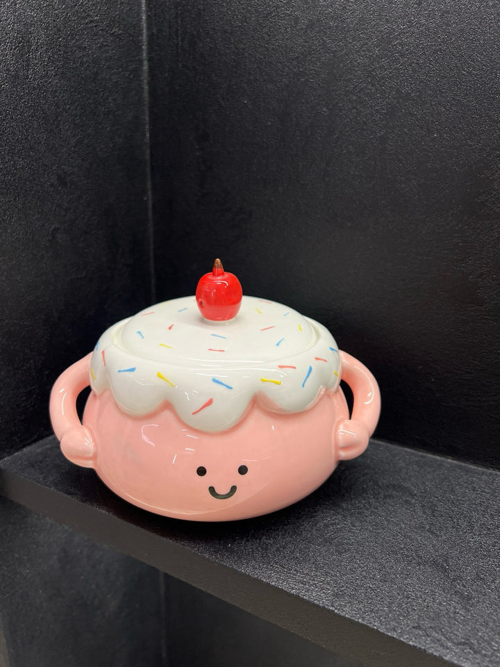 🍰🍒 Chubby Ceramic Stew Pot| Single-Serve Underglaze Lidded Soup Bowl with Double Handles