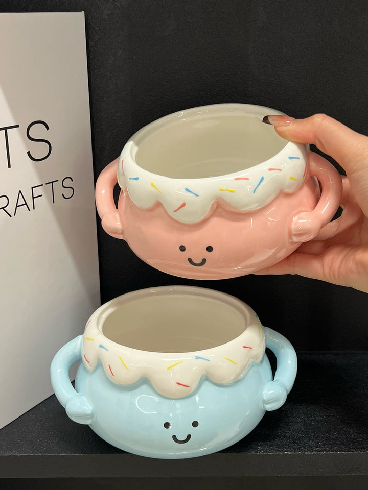 🍰🍒 Chubby Ceramic Stew Pot| Single-Serve Underglaze Lidded Soup Bowl with Double Handles