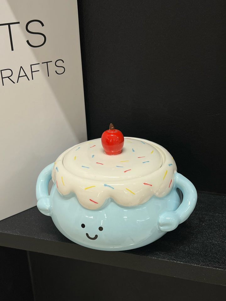 🍰🍒 Chubby Ceramic Stew Pot| Single-Serve Underglaze Lidded Soup Bowl with Double Handles