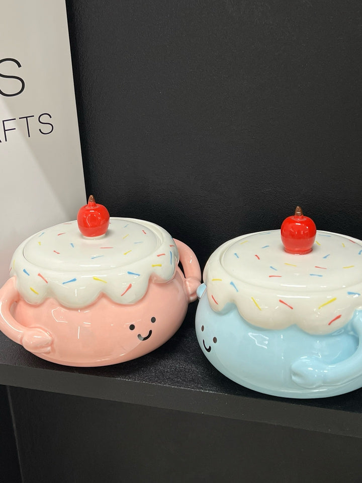🍰🍒 Chubby Ceramic Stew Pot| Single-Serve Underglaze Lidded Soup Bowl with Double Handles