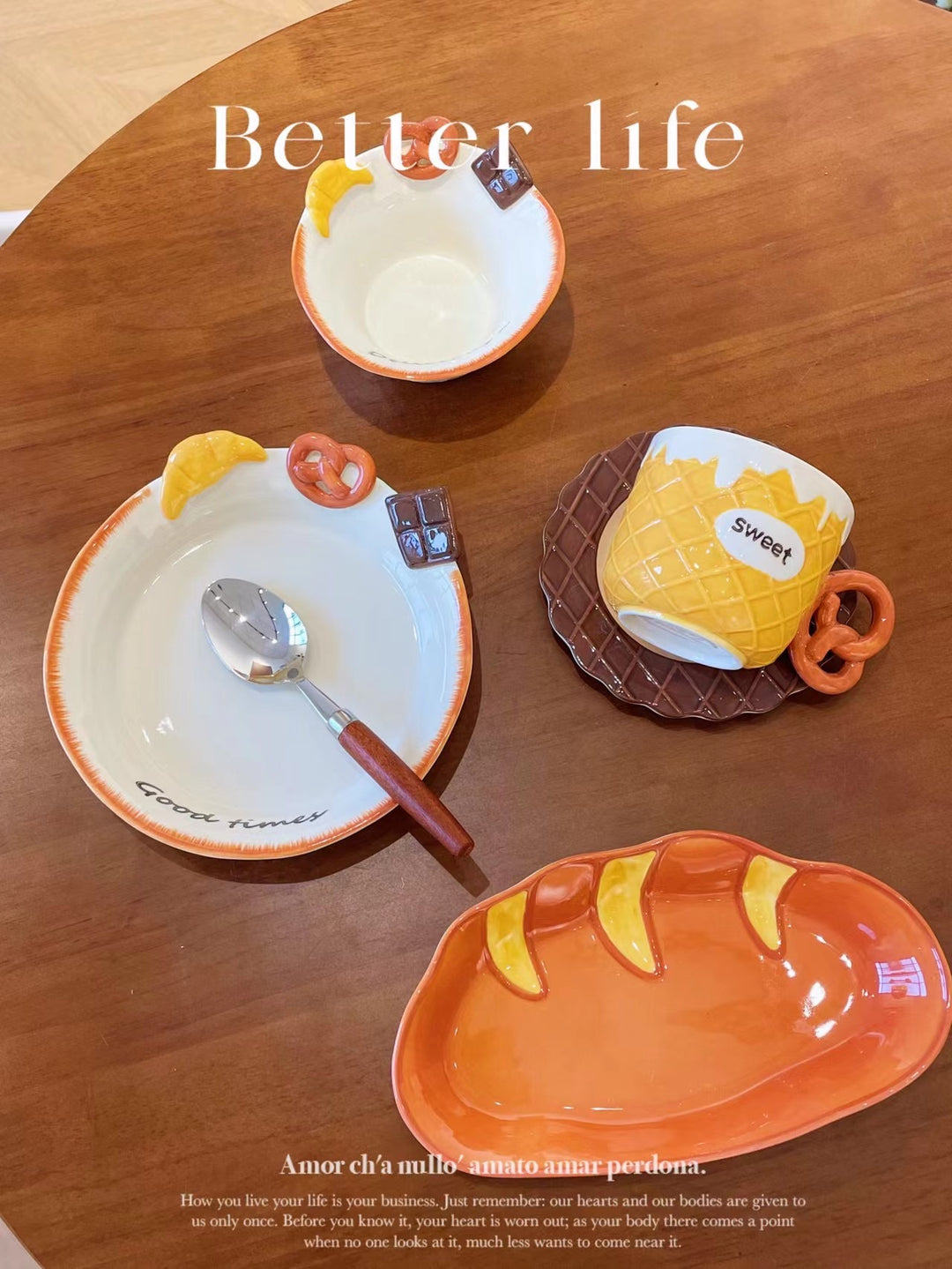 【Bread 🥐🥨 Series】Hand-Painted Underglaze Ceramic Dinnerware Set