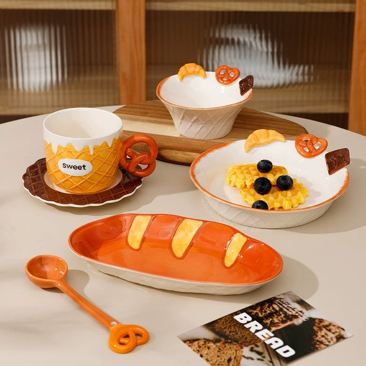 【Bread 🥐🥨 Series】Hand-Painted Underglaze Ceramic Dinnerware Set
