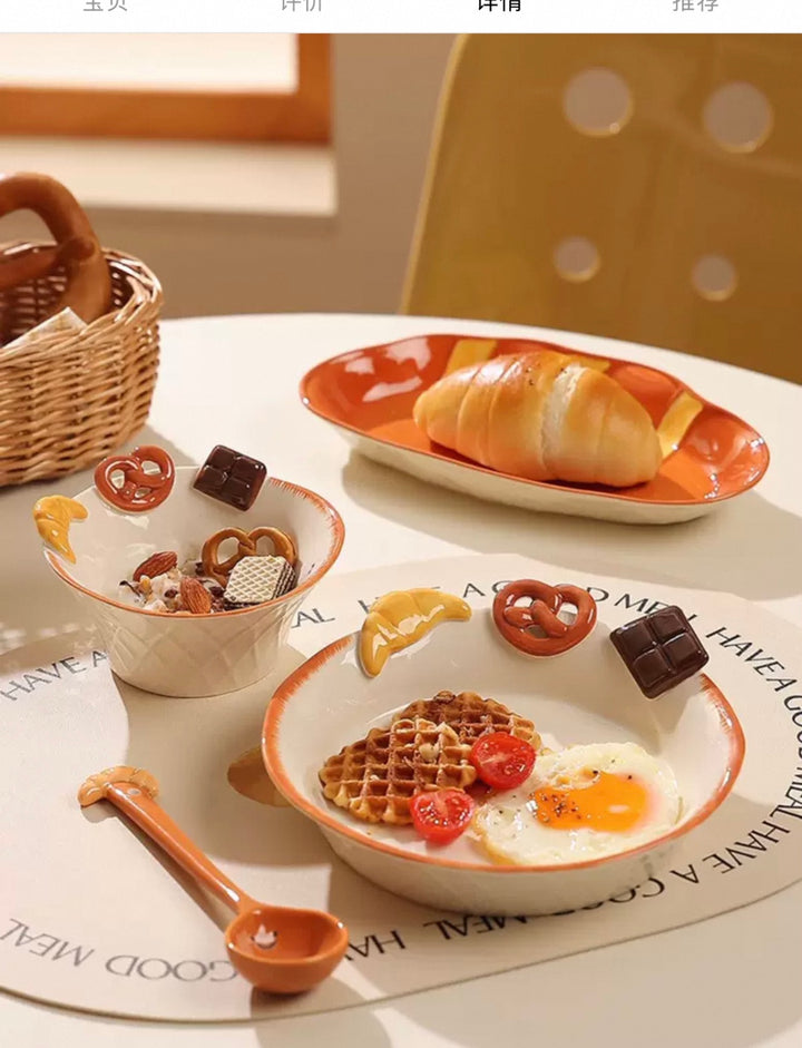 【Bread 🥐🥨 Series】Hand-Painted Underglaze Ceramic Dinnerware Set