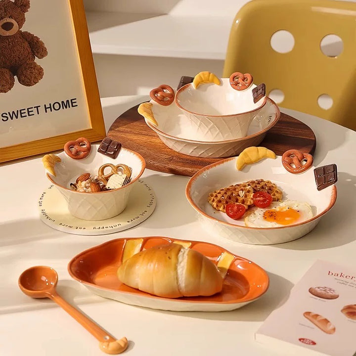 【Bread 🥐🥨 Series】Hand-Painted Underglaze Ceramic Dinnerware Set