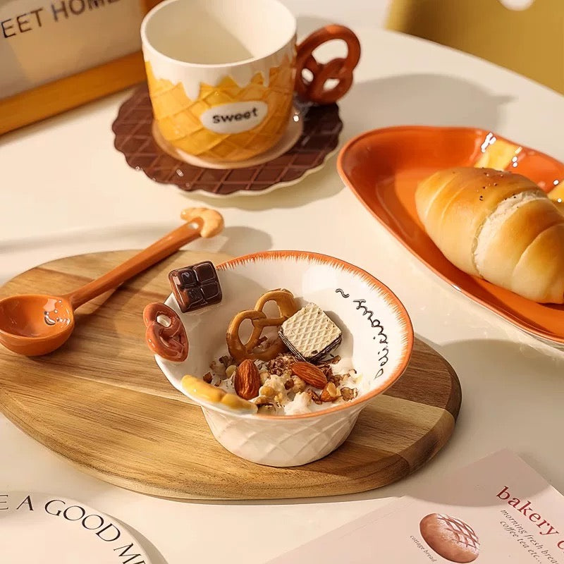 【Bread 🥐🥨 Series】Hand-Painted Underglaze Ceramic Dinnerware Set