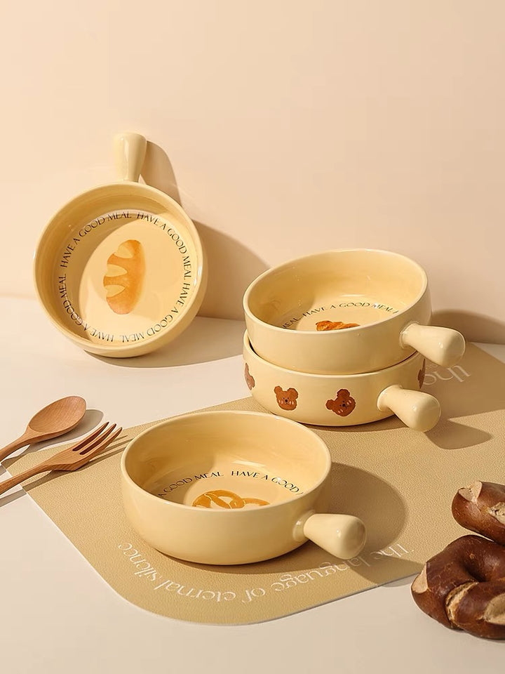【New Product】Bread series🥖🥐🥨 Tableware Ceramic Salad / Baking bowl🥣 with Handles