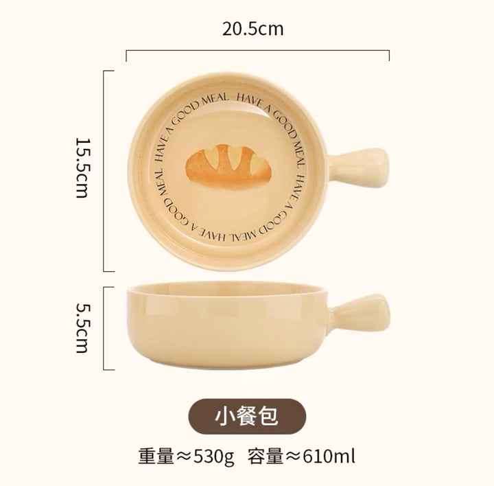 【New Product】Bread series🥖🥐🥨 Tableware Ceramic Salad / Baking bowl🥣 with Handles