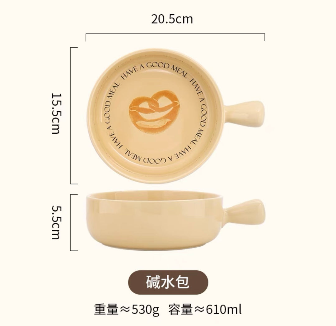 【New Product】Bread series🥖🥐🥨 Tableware Ceramic Salad / Baking bowl🥣 with Handles