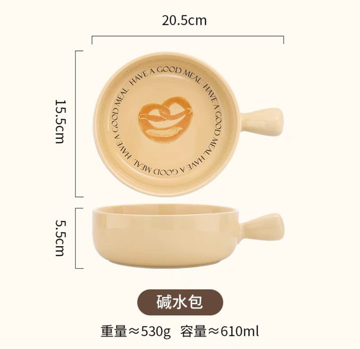 【New Product】Bread series🥖🥐🥨 Tableware Ceramic Salad / Baking bowl🥣 with Handles