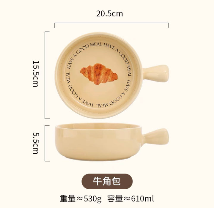 【New Product】Bread series🥖🥐🥨 Tableware Ceramic Salad / Baking bowl🥣 with Handles