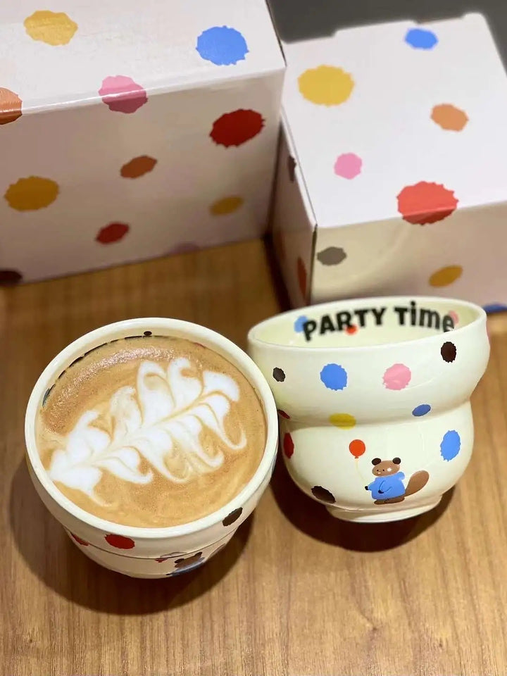 「Party Time」Colorful Bear Ceramic Cream Style Mug & Rice Bowl/ Salad Bowl & Noodle Bowl with Lid