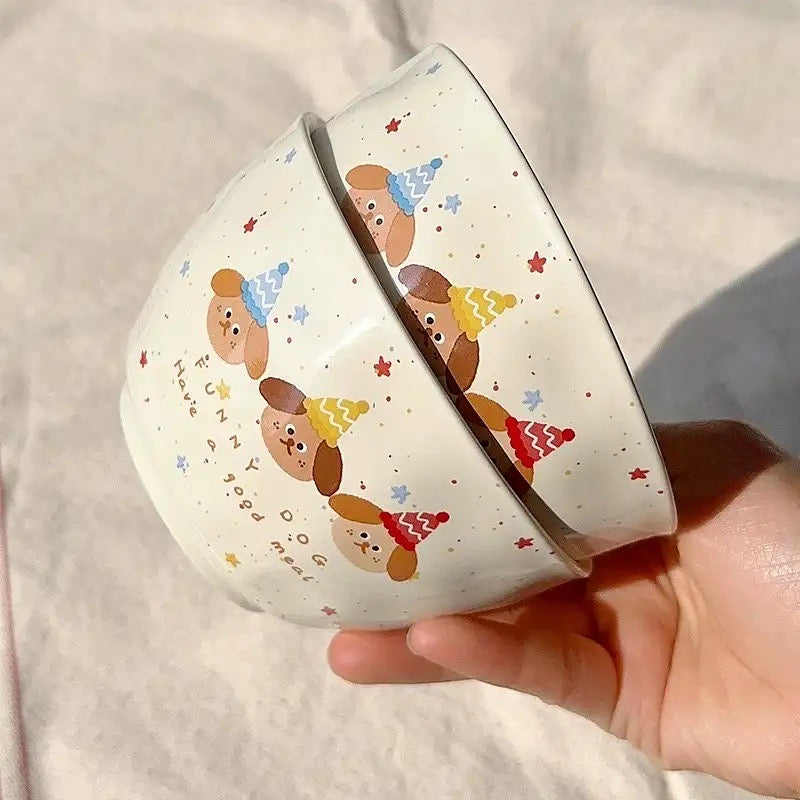 【211 Portion Control ˶⚈₃⚈˵🥗 Slimming Divided Plate】 Set of three adorable illustrated ceramic tableware pieces