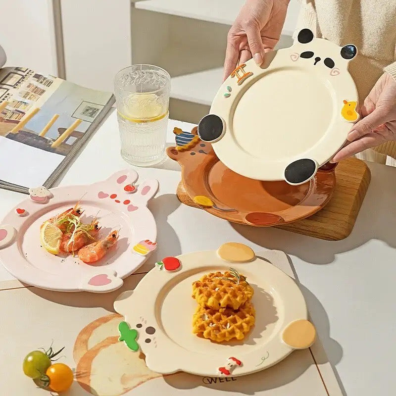 「Animal Party」Ceramic Dish Set Unique Dinnerware for Birthday, Ideal Gift