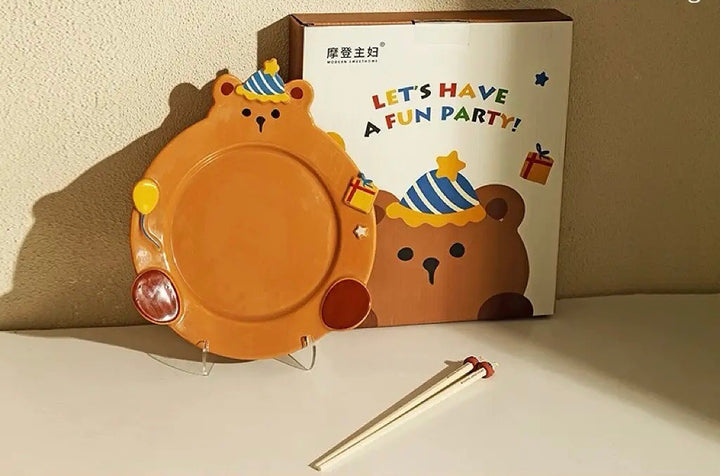 「Animal Party」Ceramic Dish Set Unique Dinnerware for Birthday, Ideal Gift
