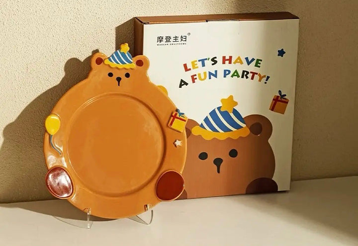 「Animal Party」Ceramic Dish Set Unique Dinnerware for Birthday, Ideal Gift
