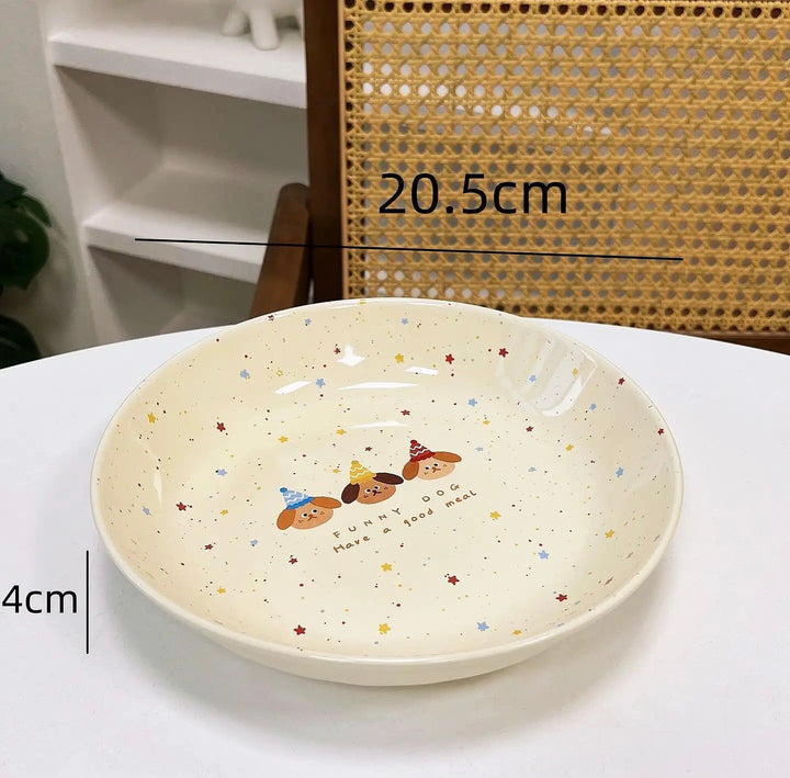 【211 Portion Control ˶⚈₃⚈˵🥗 Slimming Divided Plate】 Set of three adorable illustrated ceramic tableware pieces