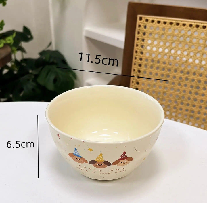 【211 Portion Control ˶⚈₃⚈˵🥗 Slimming Divided Plate】 Set of three adorable illustrated ceramic tableware pieces