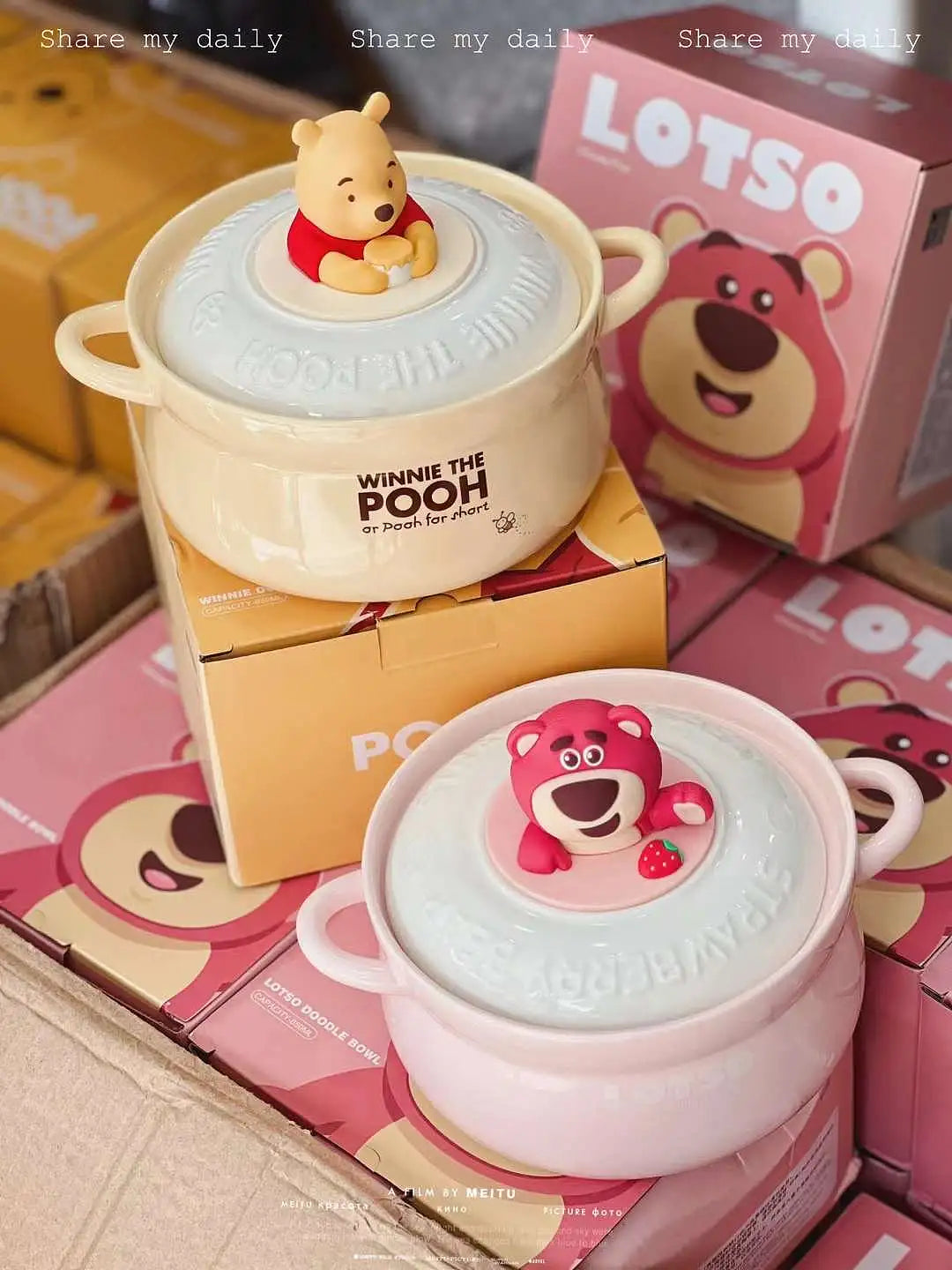【Disney™️ Series — Strawberry Bear 🍓 & Winnie the Pooh】 Covered Noodle Bowl 🍜