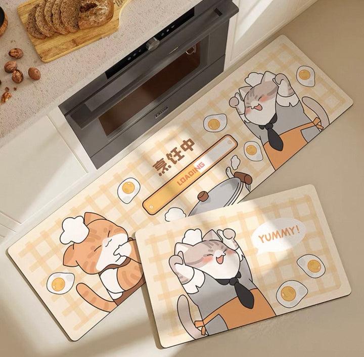 「Cute Cartoon Kitchen Mat」 – Thickened PU Leather Anti-Slip Floor Runner | Waterproof & Easy Clean