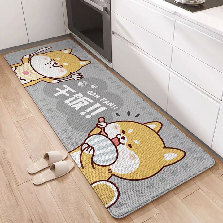 「Cute Cartoon Kitchen Mat」 – Thickened PU Leather Anti-Slip Floor Runner | Waterproof & Easy Clean