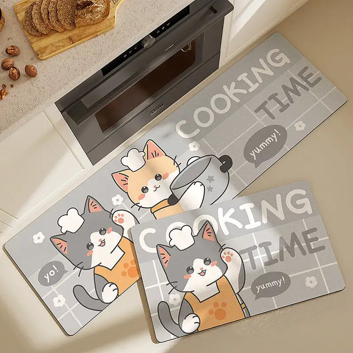 「Cute Cartoon Kitchen Mat」 – Thickened PU Leather Anti-Slip Floor Runner | Waterproof & Easy Clean