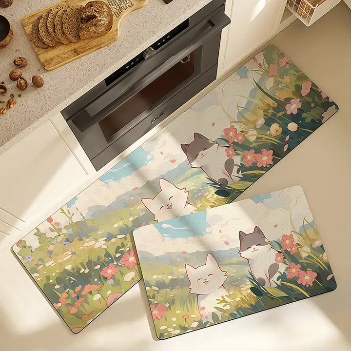 「Cute Cartoon Kitchen Mat」 – Thickened PU Leather Anti-Slip Floor Runner | Waterproof & Easy Clean