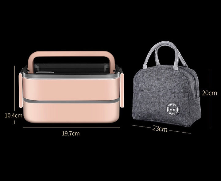 「Lunch Box」2 Tier Bento Box with 3 Compartments & Cutlery, Portable Lunch Box with Lunch Bag & Utensils Spoon, Fork, Chopsticks, Bag