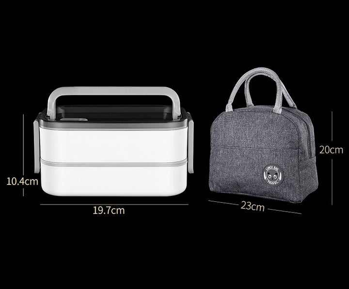 「Lunch Box」2 Tier Bento Box with 3 Compartments & Cutlery, Portable Lunch Box with Lunch Bag & Utensils Spoon, Fork, Chopsticks, Bag