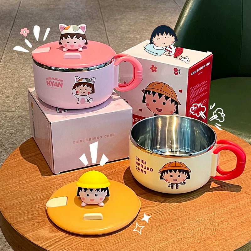 🍒 Chibi Maruko-chan™️ Stainless Steel Noodle Bowl with Lid – Ramen & Soup Bowl