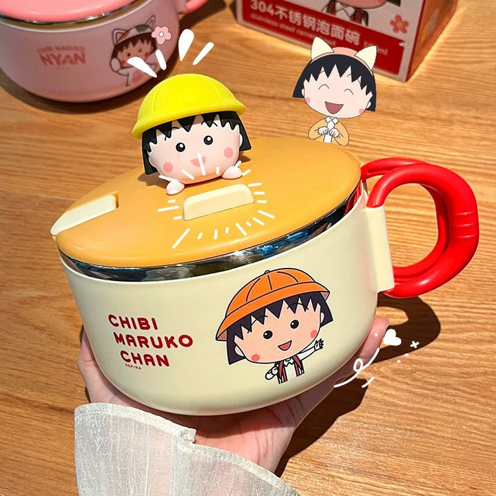 🍒 Chibi Maruko-chan™️ Stainless Steel Noodle Bowl with Lid – Ramen & Soup Bowl