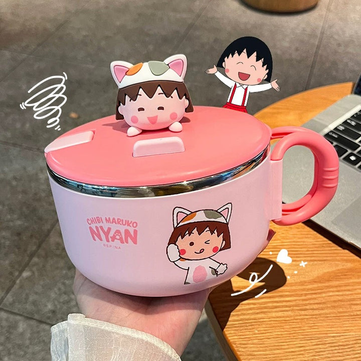 🍒 Chibi Maruko-chan™️ Stainless Steel Noodle Bowl with Lid – Ramen & Soup Bowl