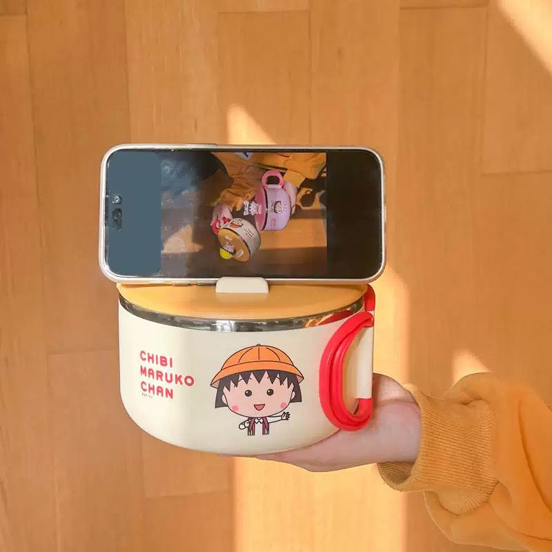 🍒 Chibi Maruko-chan™️ Stainless Steel Noodle Bowl with Lid – Ramen & Soup Bowl