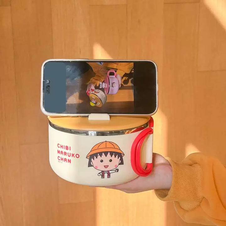 🍒 Chibi Maruko-chan™️ Stainless Steel Noodle Bowl with Lid – Ramen & Soup Bowl