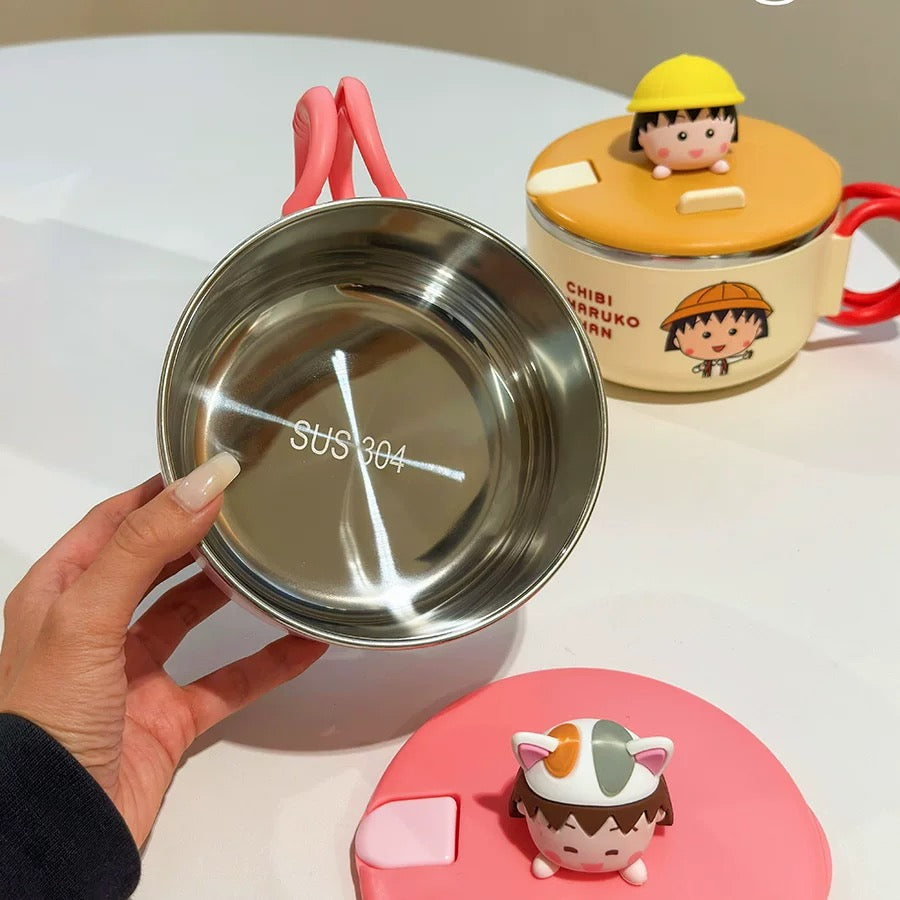 🍒 Chibi Maruko-chan™️ Stainless Steel Noodle Bowl with Lid – Ramen & Soup Bowl