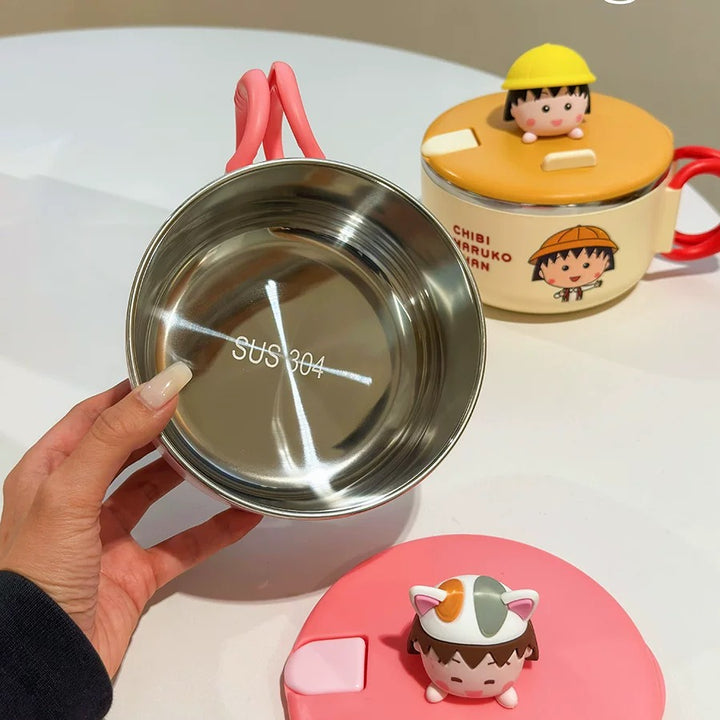🍒 Chibi Maruko-chan™️ Stainless Steel Noodle Bowl with Lid – Ramen & Soup Bowl