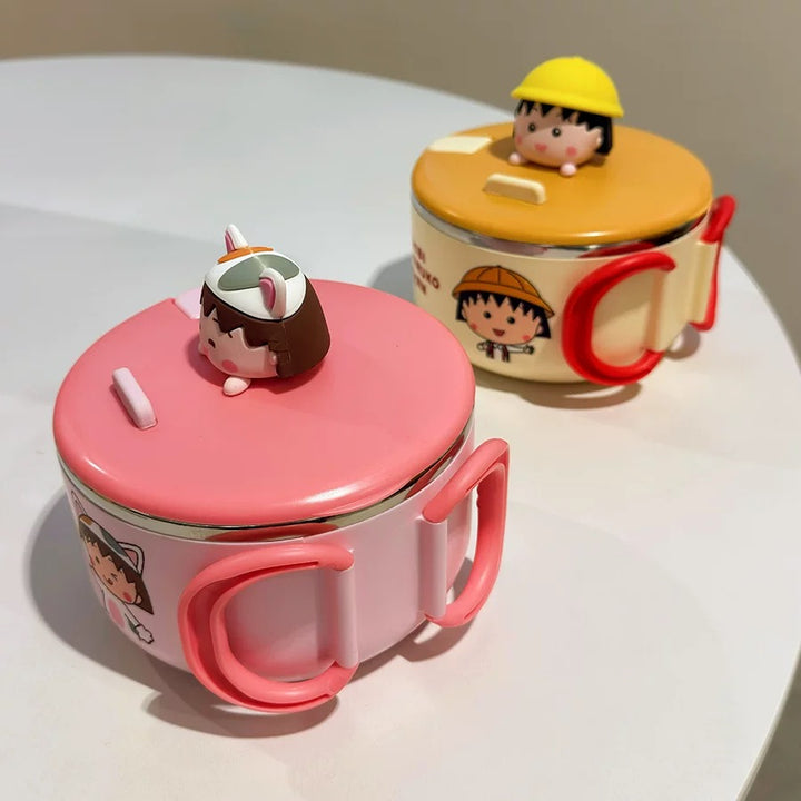 🍒 Chibi Maruko-chan™️ Stainless Steel Noodle Bowl with Lid – Ramen & Soup Bowl