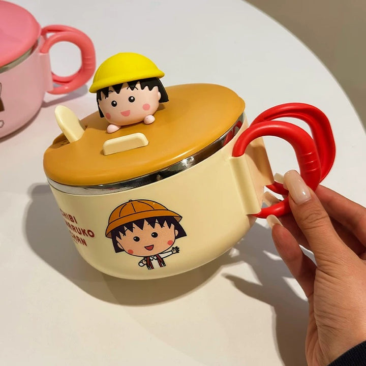🍒 Chibi Maruko-chan™️ Stainless Steel Noodle Bowl with Lid – Ramen & Soup Bowl