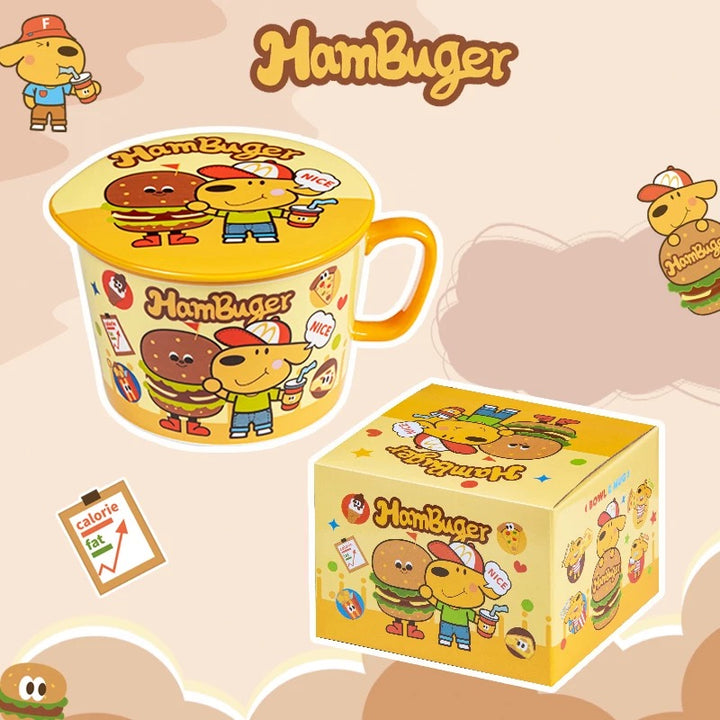 Keir™️ Burger Dog Ceramic Ramen Bowl with Lid & Handle – Breakfast Bowl