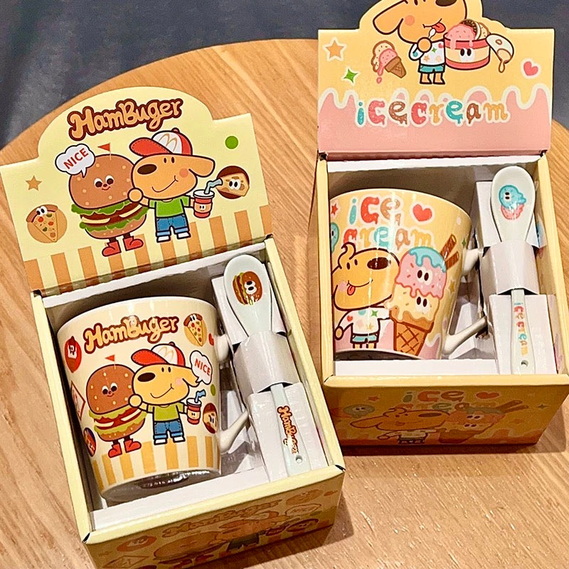 Keir™️ Burger Dog Ceramic Mug with Stirring Spoon