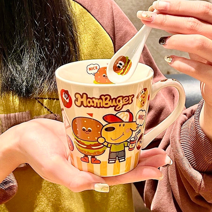 Keir™️ Burger Dog Ceramic Mug with Stirring Spoon